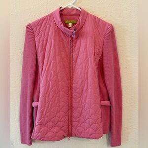 Sigrid Olsen Pink Quilted Ribbed Sleeves Zip Snap Mid-Length Jacket Size M